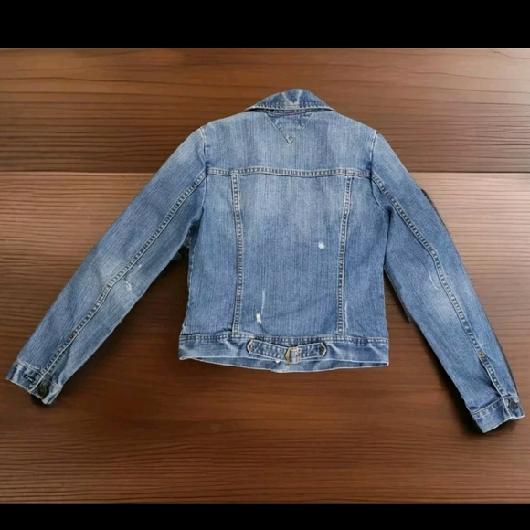 Tommy Hilfiger Distressed Denim Jacket Womens Size XS Faux Pockets - Picture 2 of 16